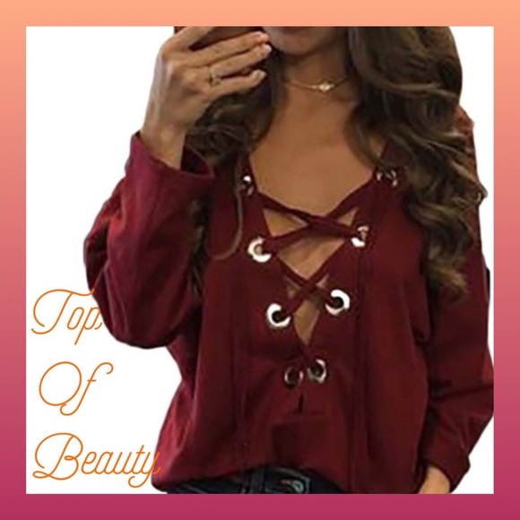 Tops - ❗️NOW HERE❗️Deep V neck Lace Up Henley